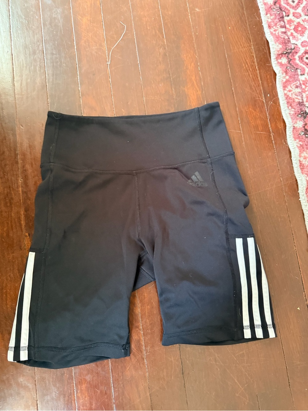 adidas Black High-Rise Women's Athletic Bike Shorts with White Side Stripes